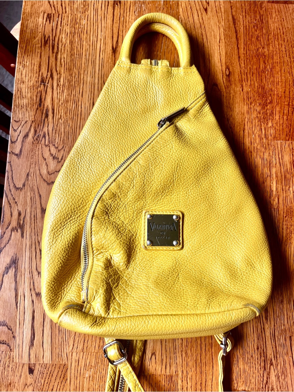 Yellow Leather Sling Backpack